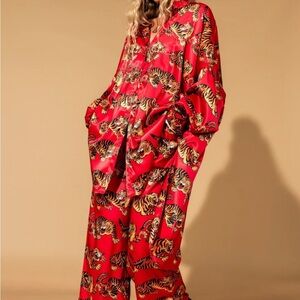 Dressed in LALA Red Tiger Print Jumpsuit